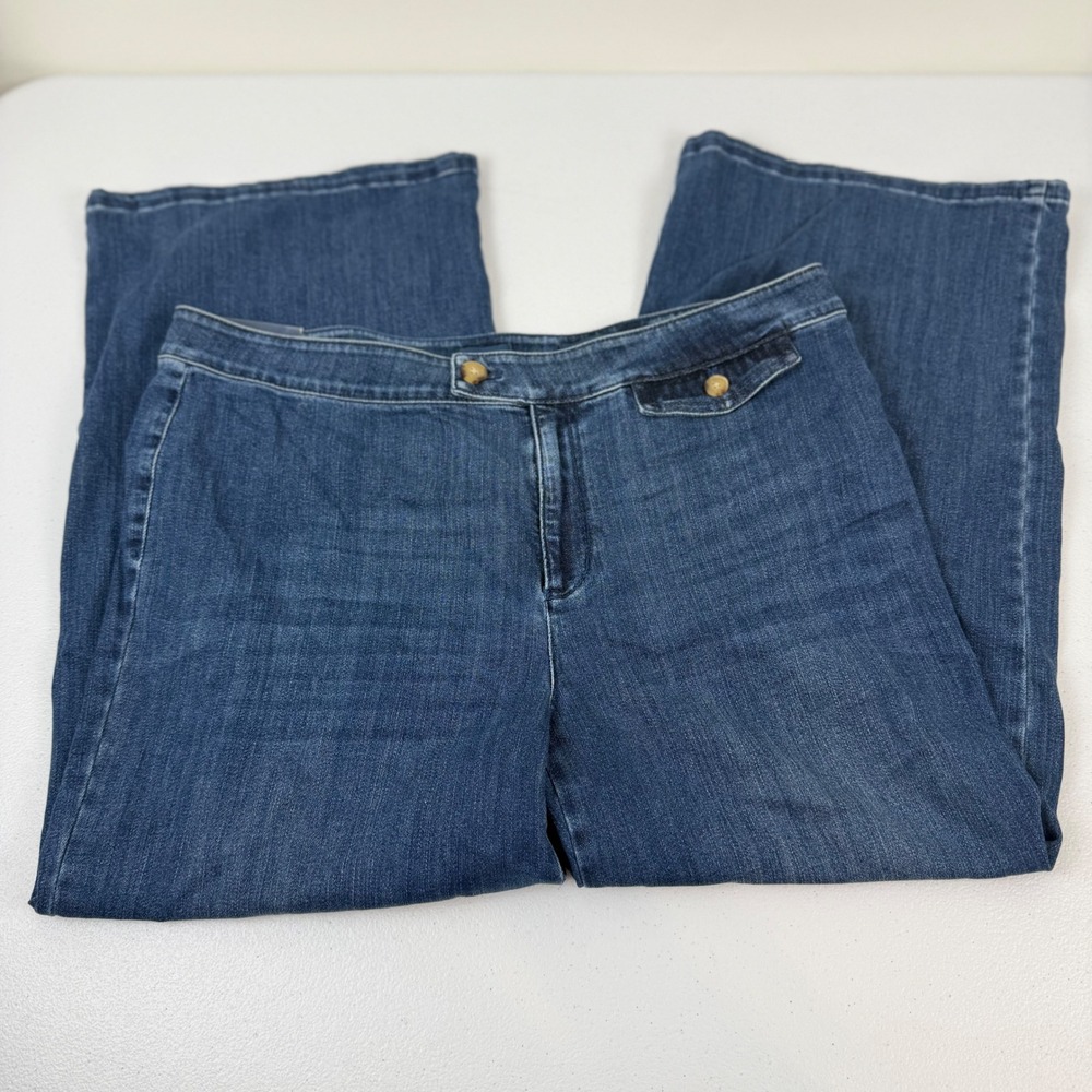 J.Jill Womens Siena Wash Full-Leg Crops Tab-Waist Wide Leg Jeans Blue 14 NEW